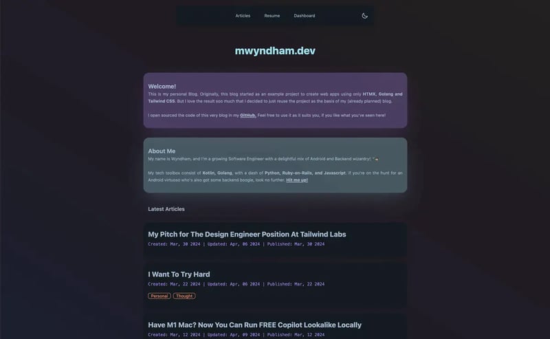 mwyndham.dev homepage